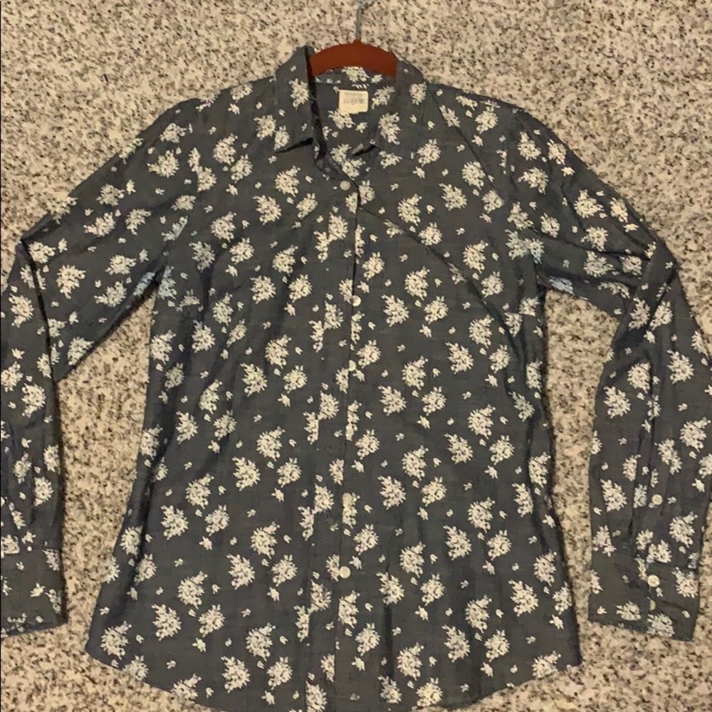 J Crew Buttom Down Patterned Chambray - image 1